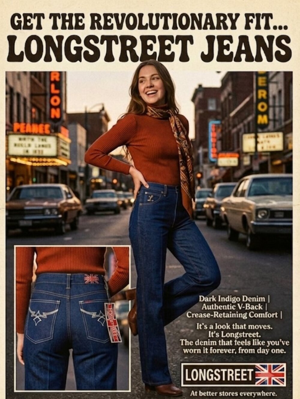 VINTAGE 70's Deadstock LONGSTREET High Waisted Jeans Dark Wash 🕺🪩